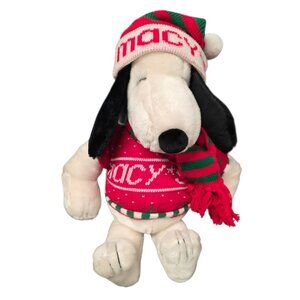 Vintage Christmas Macy's Sweater Snoopy Plush Peanuts 20 " Stuffed Animal